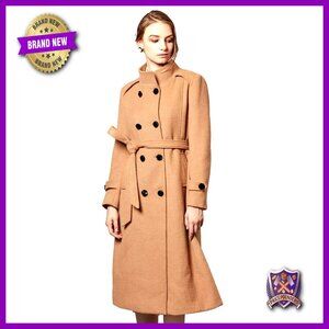 Wool Trench Coat Double-Breasted Classic Elegant Winter Jacket with Belts